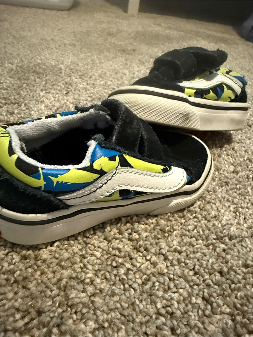Baby Vans Black & Neon Shark Slip-On Sneakers